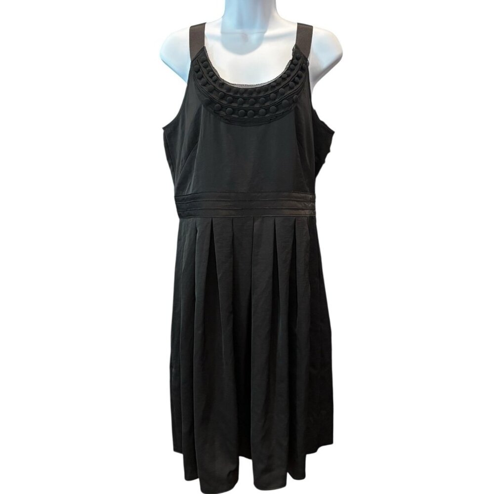 Ann Taylor LOFT‎ Fit & Flare Dress 8 Black Pom Trim Cocktail